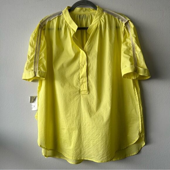 Max Volmary Host Pick 🍒 Light Yellow Poplin Shirt Short Sleeve Shoulder Details - Picture 8 of 10